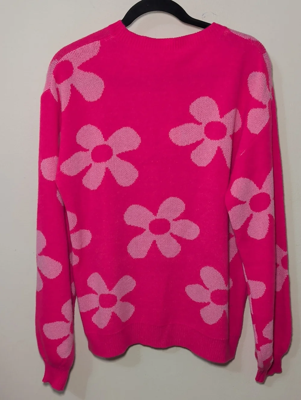 Jodifl Daisy Print Oversized Pullover Sweater Hot Pink + Bubblegum Womens Size L